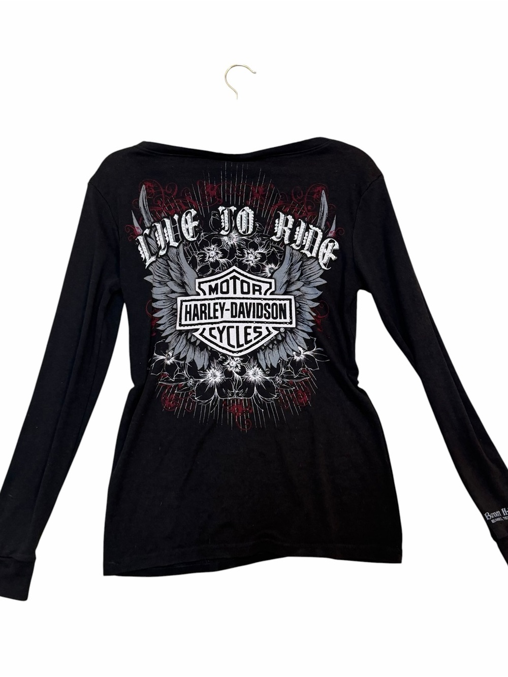 Harley Davidson El Paso Texas 2011 Floral Wing Long Sleeve Top Size L